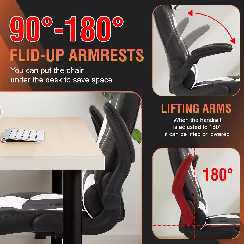FDW Fauteuil de bureau de jeu Chaise de bureau avec support lombaire Accoudoirs relevables Appuie-tête