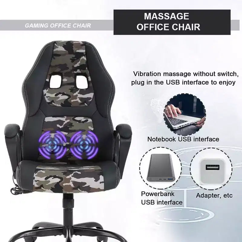 FDW Racing Gaming Chair Home Office Chair Ergonomic Desk Chair Massage PU Leather Computer Chair with Lumbar Support Headrest Armrest