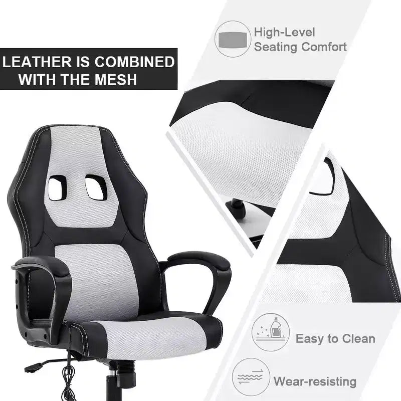 FDW Racing Gaming Chair Home Office Chair Ergonomic Desk Chair Massage PU Leather Computer Chair with Lumbar Support Headrest Armrest