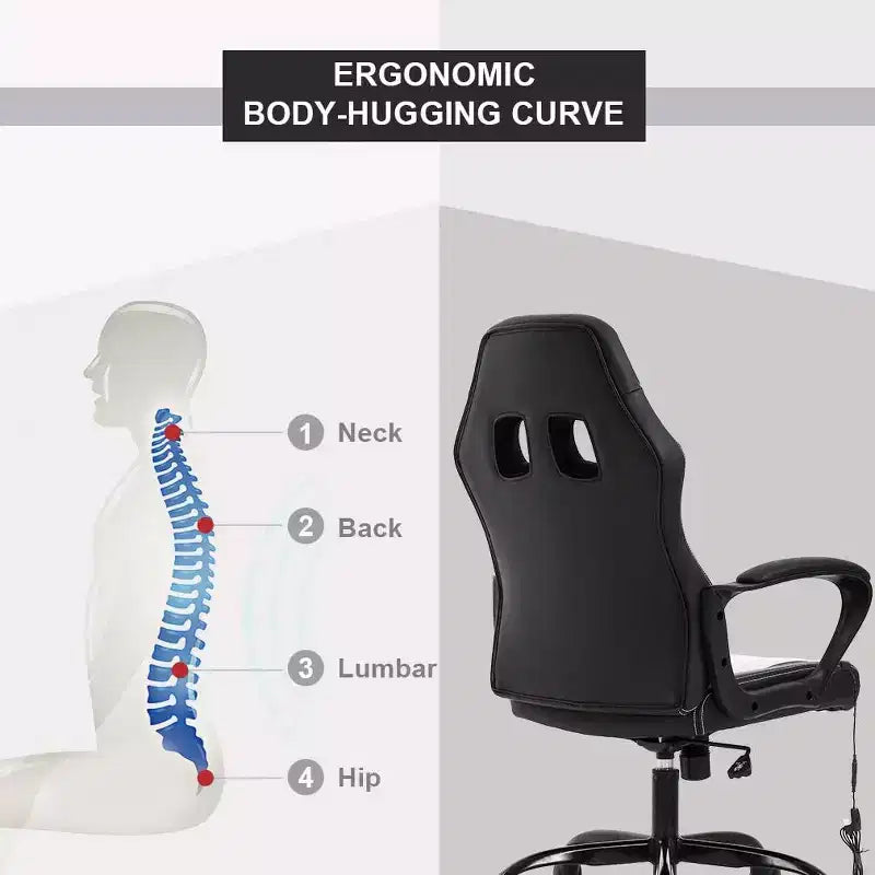 FDW Racing Gaming Chair Home Office Chair Ergonomic Desk Chair Massage PU Leather Computer Chair with Lumbar Support Headrest Armrest