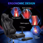 FDW Chaise de jeu de course, Chaises de jeu vidéo avec bureau d'ordinateur, Support lombaire et appui-tête en cuir PU, Siège pivotant à 360°