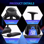 FDW Chaise de jeu de course, Chaises de jeu vidéo avec bureau d'ordinateur, Support lombaire et appui-tête en cuir PU, Siège pivotant à 360°