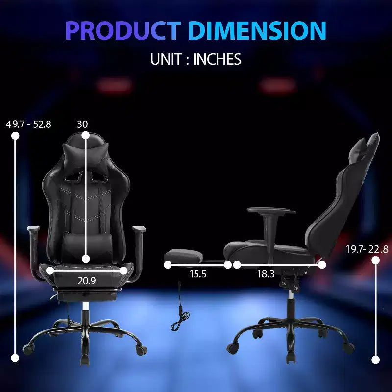 FDW Chaise de jeu de course, Chaises de jeu vidéo avec bureau d'ordinateur, Support lombaire et appui-tête en cuir PU, Siège pivotant à 360°