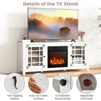 58 Inch Fireplace TV Stand with 3-Position Adjustable Shelves and 2 Cabinets with Doors