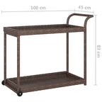 vidaXL Outdoor Bar Cart 2-Tier Serving Cart Rolling Utility Cart PE Rattan - 39.4 x 17.7 x 32.7