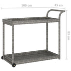 vidaXL Outdoor Bar Cart 2-Tier Serving Cart Rolling Utility Cart PE Rattan - 39.4 x 17.7 x 32.7