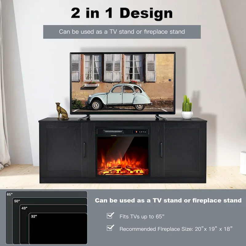 58 Inches TV Stand with 2 Storage Cabinets and 3-Position Adjustable Shelves