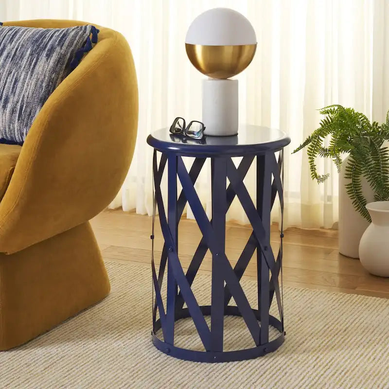 SAFAVIEH Soultana Grey Lattice Iron Stool - 14 x 14 x 20.7 - 14Wx14Dx20H