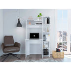 Writing Desk with 6-Shelf Bookcase, Laptop Table, Built-in Cabinet