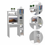 Writing Desk with 6-Shelf Bookcase, Laptop Table, Built-in Cabinet