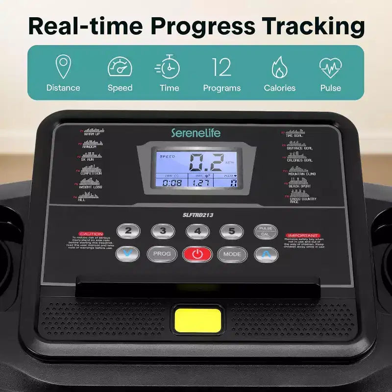 Tapis roulant pliable SereneLife pour la maison - Compact, peu encombrant, vitesse réglable avec écran LCD et programmes intégrés