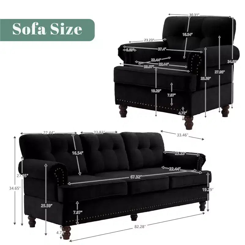Hyleory 67.32 and 33.07 Upholstered Chenille Sofa Set for Living Room