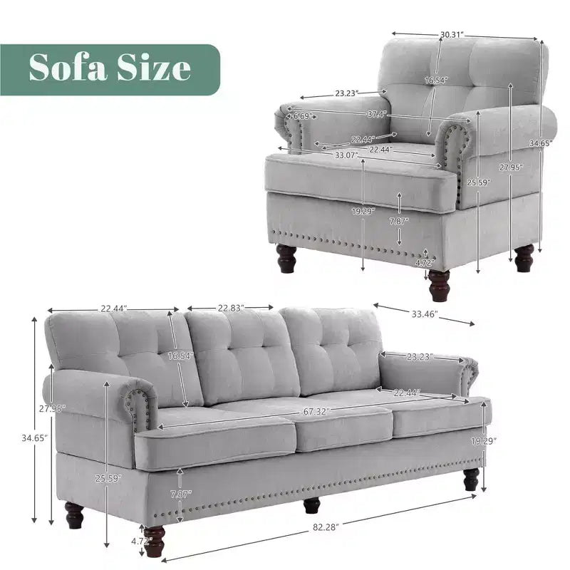 Hyleory 67.32 and 33.07 Upholstered Chenille Sofa Set for Living Room