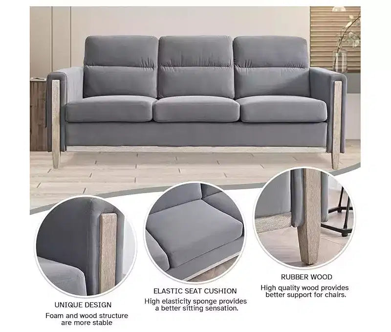 GDFStudio Addison 3-Seater 80 Sofa with Side Pockets and Rubber Wood Legs