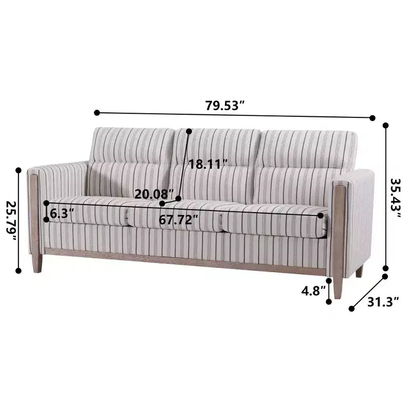GDFStudio Addison 3-Seater 80 Sofa with Side Pockets and Rubber Wood Legs