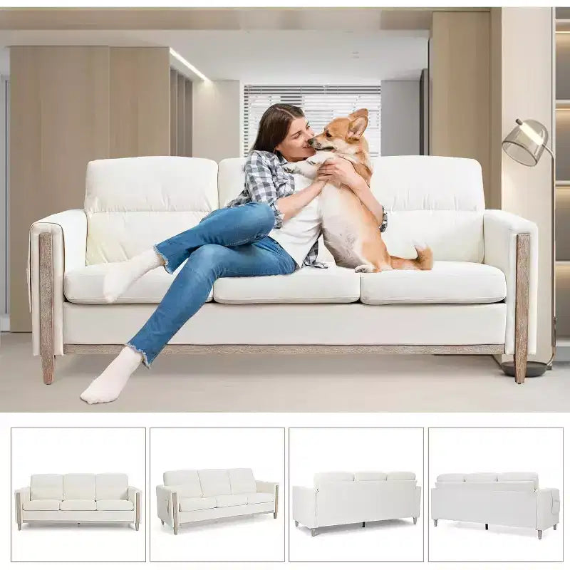 GDFStudio Addison 3-Seater 80 Sofa with Side Pockets and Rubber Wood Legs