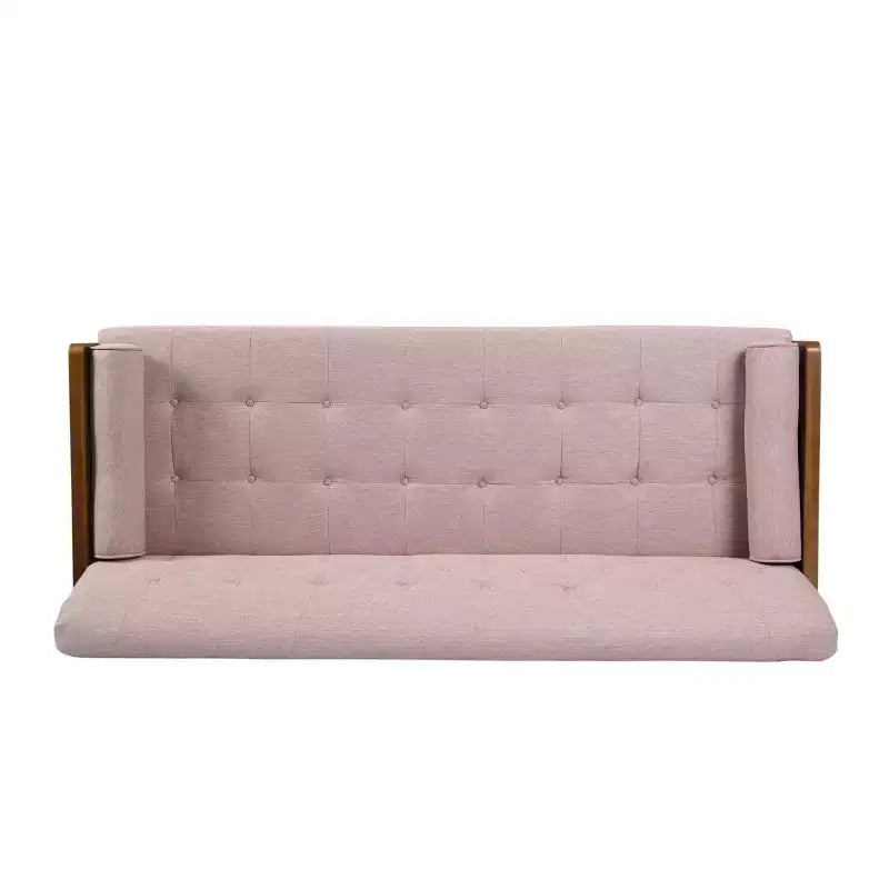 Christopher Knight Home Canapé Jalon 3 places capitonné avec traversins, Blush clair/Noyer foncé