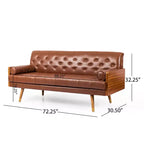 Christopher Knight Home Jalon Faux Leather Tufted 3 Seater Sofa with Bolster Pillows, Cognac Brown/Dark Walnut