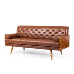 Christopher Knight Home Jalon Faux Leather Tufted 3 Seater Sofa with Bolster Pillows, Cognac Brown/Dark Walnut