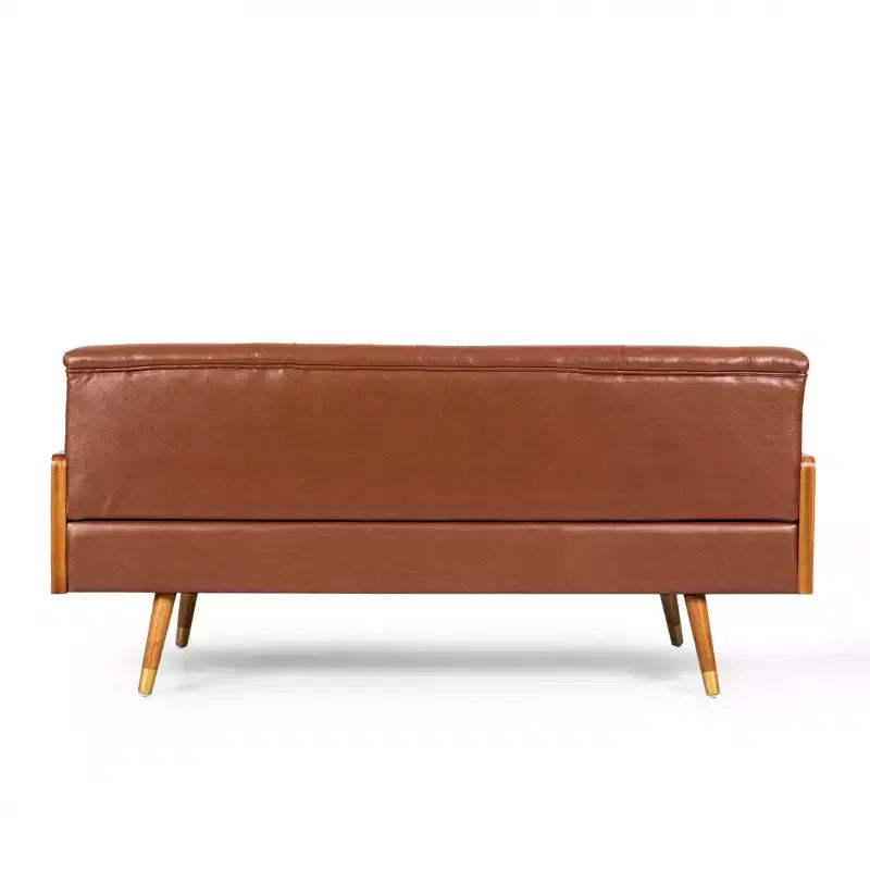 Christopher Knight Home Jalon Faux Leather Tufted 3 Seater Sofa with Bolster Pillows, Cognac Brown/Dark Walnut