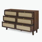 6-Drawer Dresser with Rattan Weave Fronts - Wood - 56 Inch