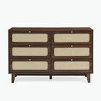 6-Drawer Dresser with Rattan Weave Fronts - Wood - 56 Inch
