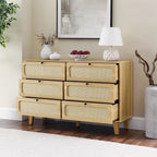 6-Drawer Dresser with Rattan Weave Fronts - Wood - 56 Inch