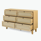 6-Drawer Dresser with Rattan Weave Fronts - Wood - 56 Inch