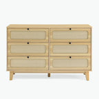 6-Drawer Dresser with Rattan Weave Fronts - Wood - 56 Inch