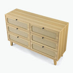 6-Drawer Dresser with Rattan Weave Fronts - Wood - 56 Inch