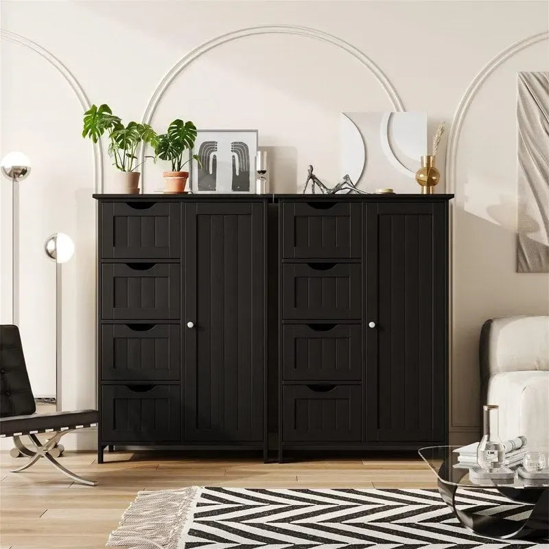 Bathroom Floor Cabinet with 4 Drawers and Cupboard - 32.5 Inch