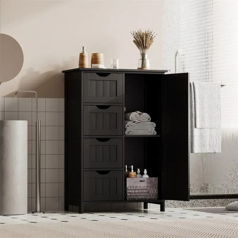 Bathroom Floor Cabinet with 4 Drawers and Cupboard - 32.5 Inch