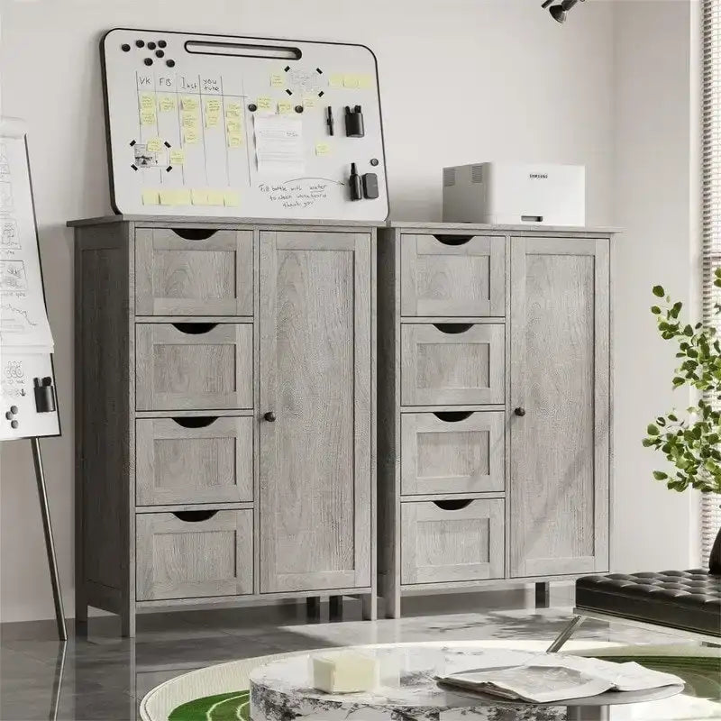 Bathroom Floor Cabinet with 4 Drawers and Cupboard - 32.5 Inch