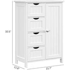 Bathroom Floor Cabinet with 4 Drawers and Cupboard - 32.5 Inch