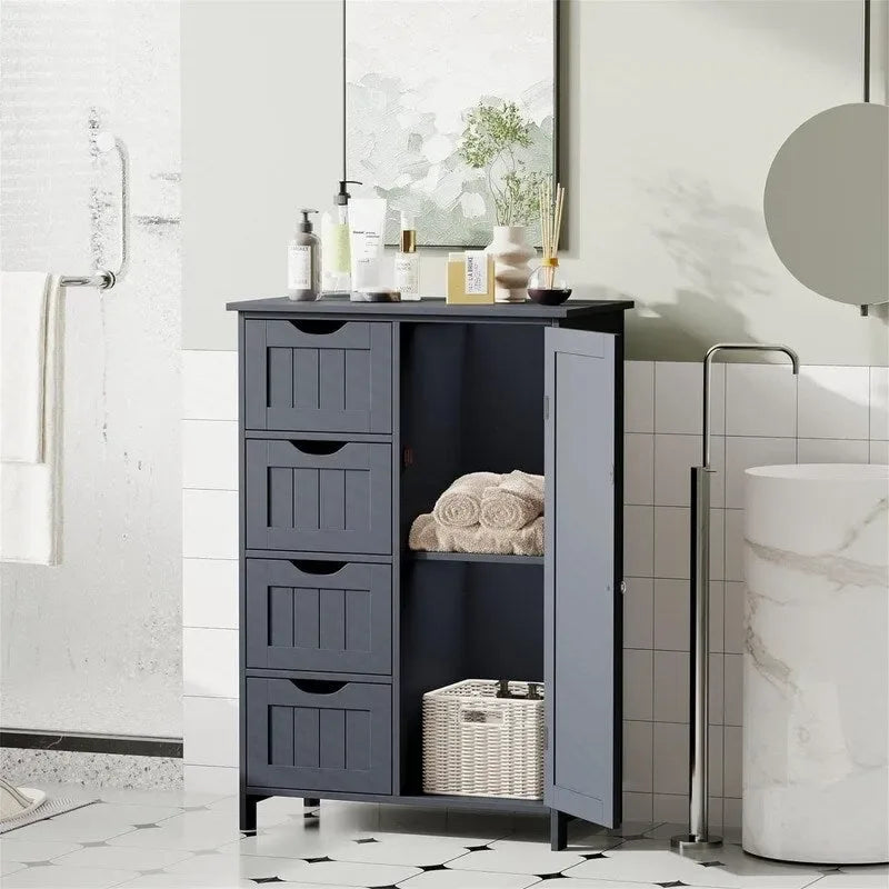 Bathroom Floor Cabinet with 4 Drawers and Cupboard - 32.5 Inch