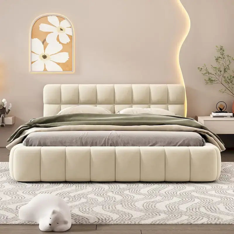 Upholstered Platform Bed with Thick Fabric