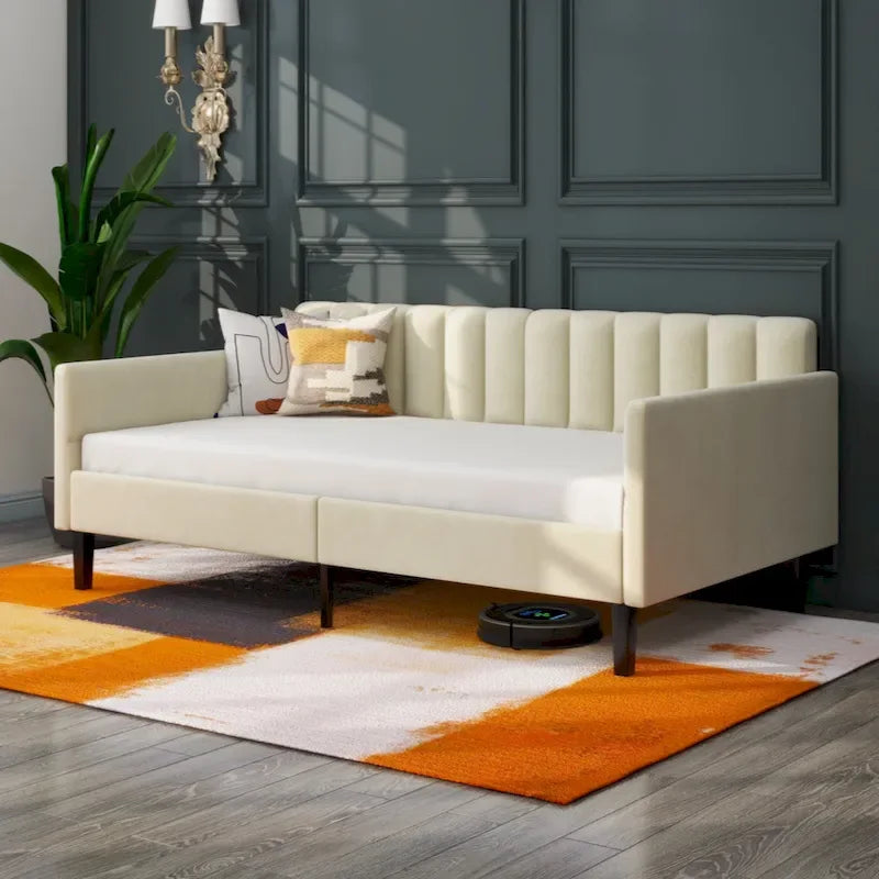 Upholstered Daybed with Tufted Backrest, Twin Size