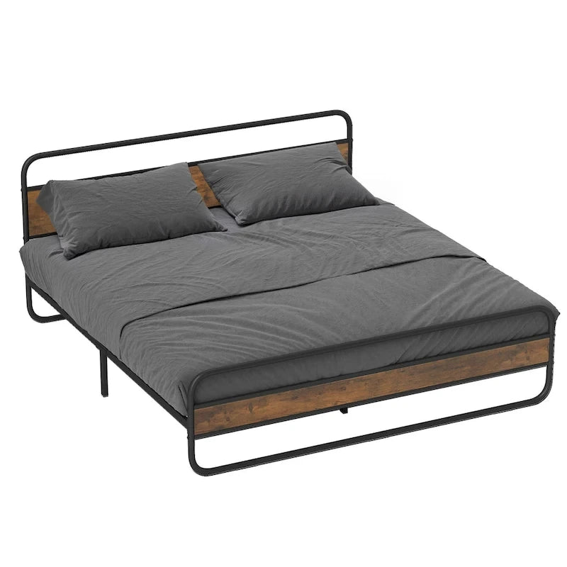 Cadre de lit en métal Moasis avec tête de lit en bois