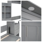 Full Size Murphy Wall Bed with Shelves, 4 Drawers and LED Lights
