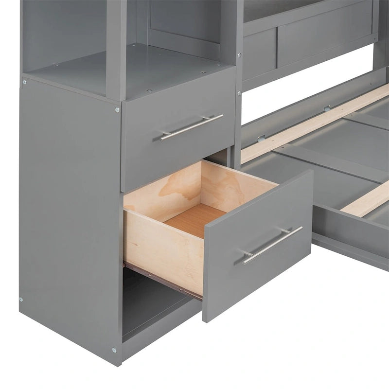 Full Size Murphy Wall Bed with Shelves, 4 Drawers and LED Lights