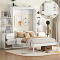 Full Size Murphy Wall Bed with Shelves, 4 Drawers and LED Lights
