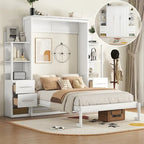Full Size Murphy Wall Bed with Shelves, 4 Drawers and LED Lights