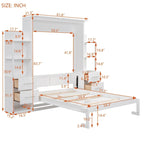 Full Size Murphy Wall Bed with Shelves, 4 Drawers and LED Lights