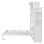 Full Size Murphy Wall Bed with Shelves, 4 Drawers and LED Lights