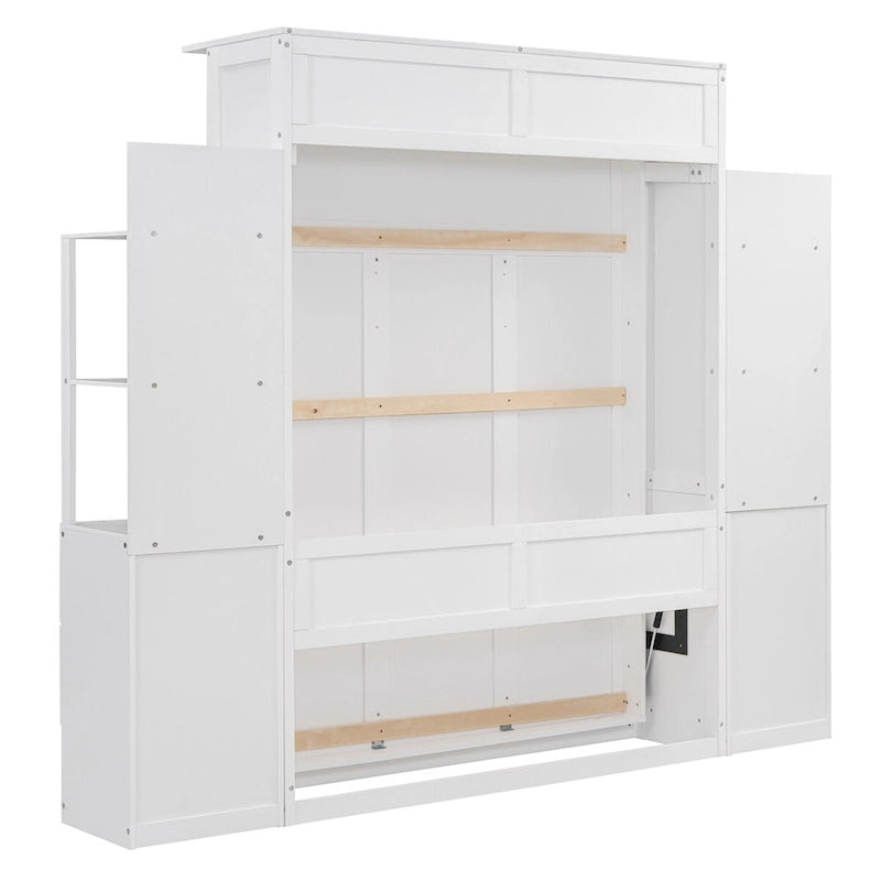Full Size Murphy Wall Bed with Shelves, 4 Drawers and LED Lights