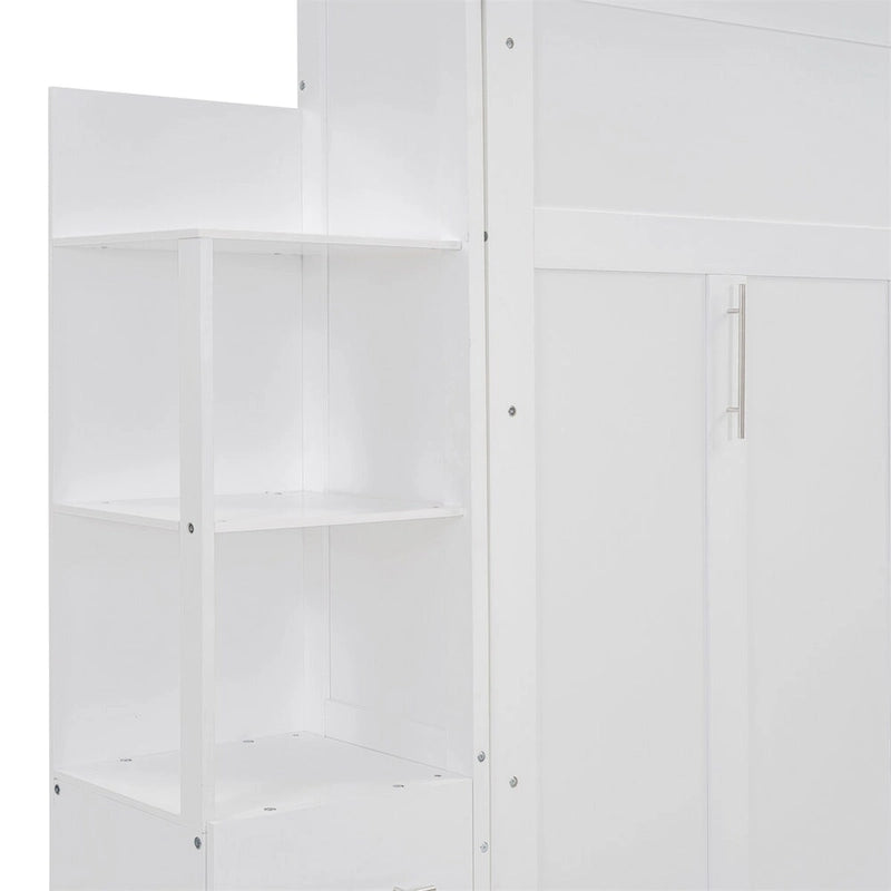Full Size Murphy Wall Bed with Shelves, 4 Drawers and LED Lights