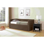 Lit de repos double rembourré avec lit gigogne - Capitonnage - Clous décoratifs