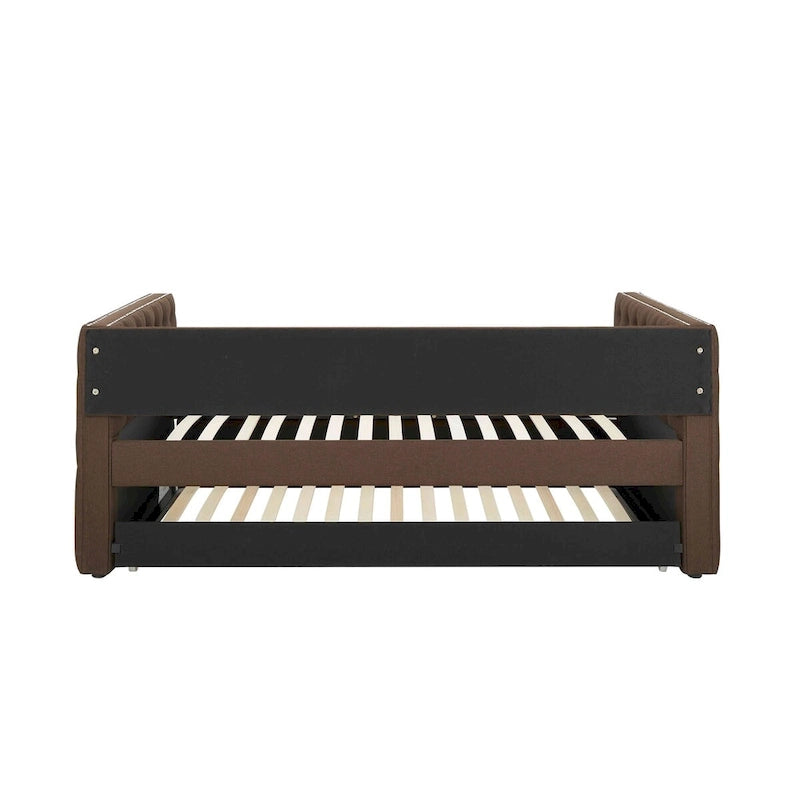 Lit de repos double rembourré avec lit gigogne - Capitonnage - Clous décoratifs