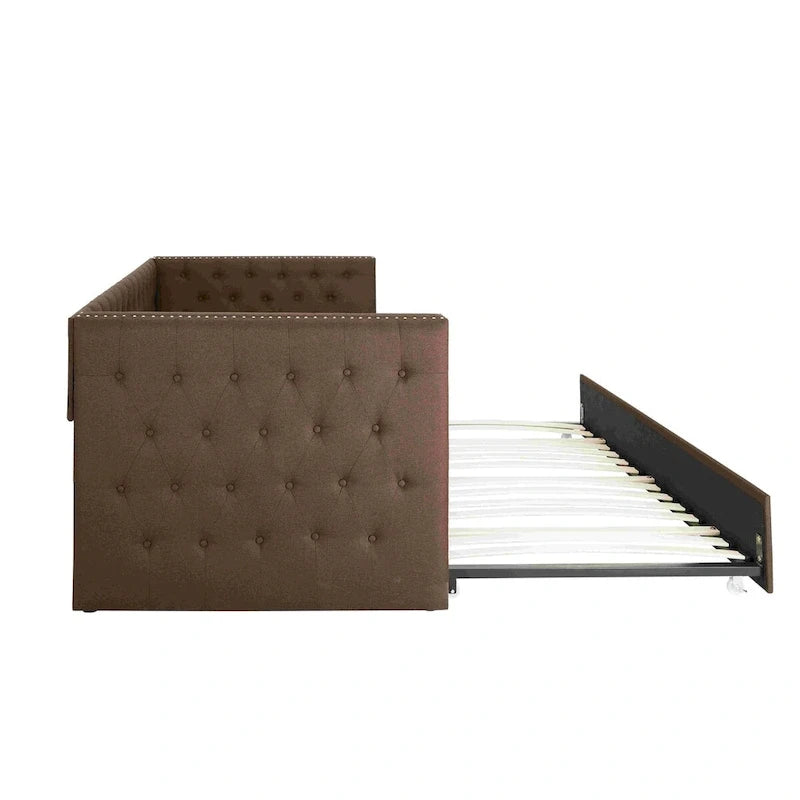 Lit de repos double rembourré avec lit gigogne - Capitonnage - Clous décoratifs
