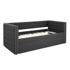 Lit de repos double rembourré avec lit gigogne - Capitonnage - Clous décoratifs